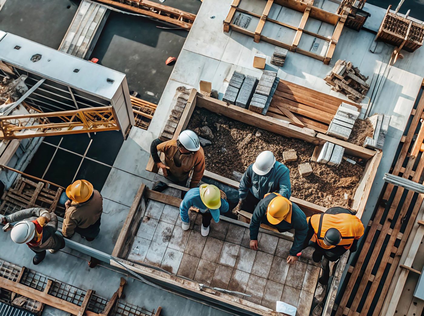 Construction workers on scaffolding